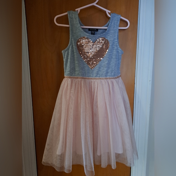 Zunie Other - Zunie Gray Dress with Gold Sequin Heart, pink skirt